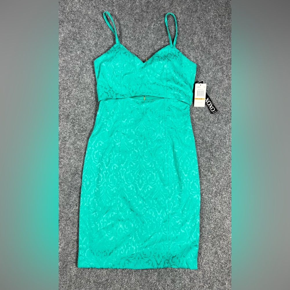 NWT XOXO girls Green with zipper on the back Spaghetti Strap  Dress Size 7/8